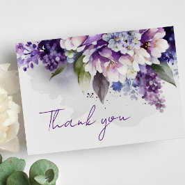 Cartão Postal Casamento Chic Boho Floral Elegante Roxo Obrigado