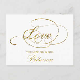 Cartão Postal Casamento Chic Faux Gold Foil Obrigado Modelo