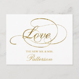 Cartão Postal Casamento Chic Faux Gold Foil Obrigado Modelo