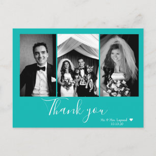 Cartão Postal Casamento Chic Script Obrigado Azul