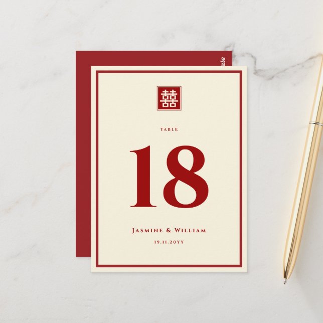 Cartão Postal Casamento Chinês de Felicidade Dupla Quadrada Clás (Frente/Verso In Situ)