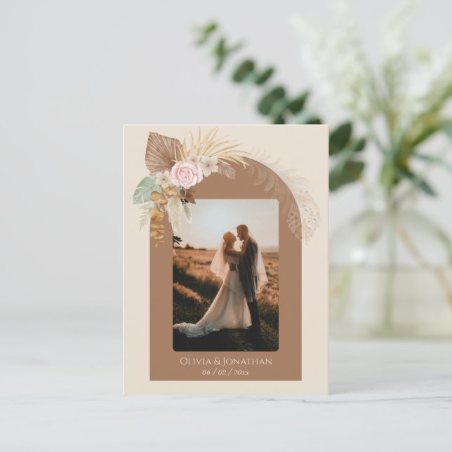 Cartão Postal Casamento Clássico Moderno de Boho Rustico Beige B (Em pé/Frente)