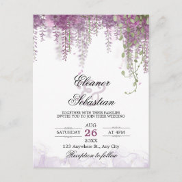 Cartão Postal Casamento Código QR Roxo Wisteria Romântico