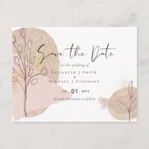 Cartão Postal Casamento com Abstrato de Toneladas Naturais