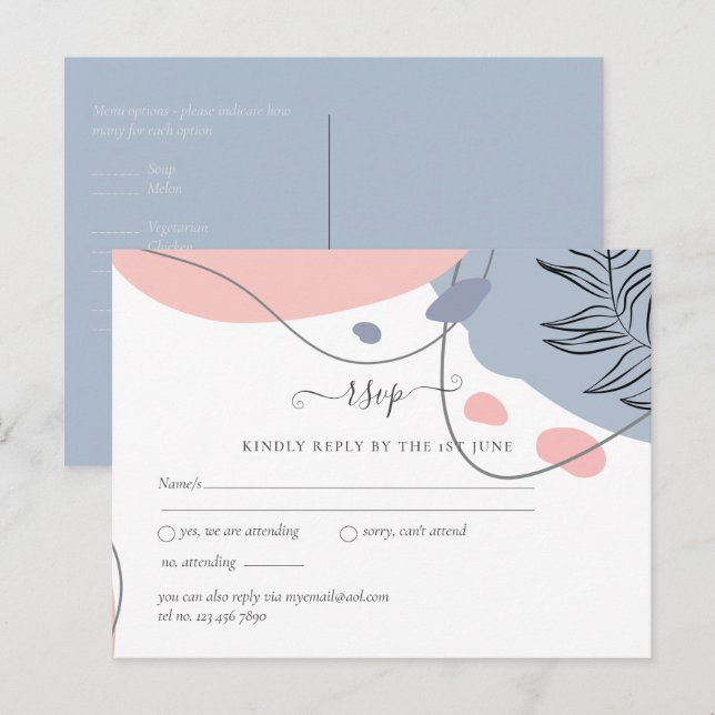 Cartão Postal Casamento com Abstrato moderno japonês escandinavo (Frente/Verso)