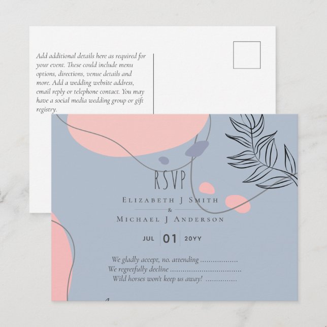 Cartão Postal Casamento com Abstrato moderno japonês escandinavo (Frente/Verso)