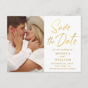 Cartão Postal Casamento com Caligrafia Elegante de Ouro Salve a