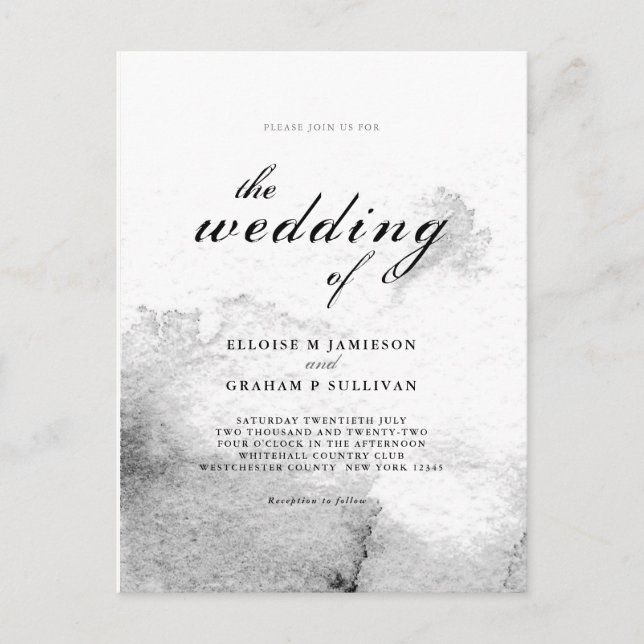 Cartão Postal Casamento com Caligrafia em Ómbre Negro e Branco (Frente)