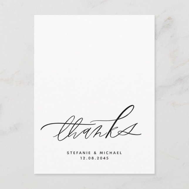 Cartão Postal Casamento com Caligrafia em Pincel Moderno Obrigad (Frente)