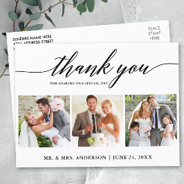 Cartão Postal Casamento com Caligrafia Moderna 3 Foto Agradecime