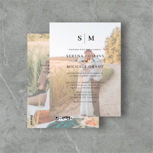 Cartão Postal Casamento com Código QR de Caligrafia Fotográfica