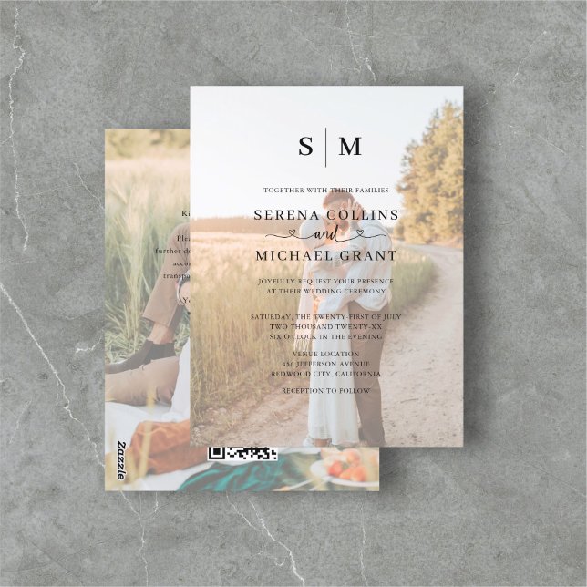 Cartão Postal Casamento com Código QR de Caligrafia Fotográfica (Criador carregado)