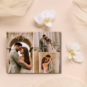 Cartão Postal Casamento com Colagem de Fotos Moderna Obrigado