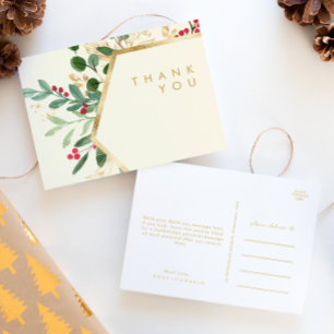 Cartão Postal Casamento com Creme Verde de Natal Moderno Obrigad