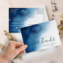 Cartão Postal Casamento Com Floco De Neve Branco Azul Whimsical