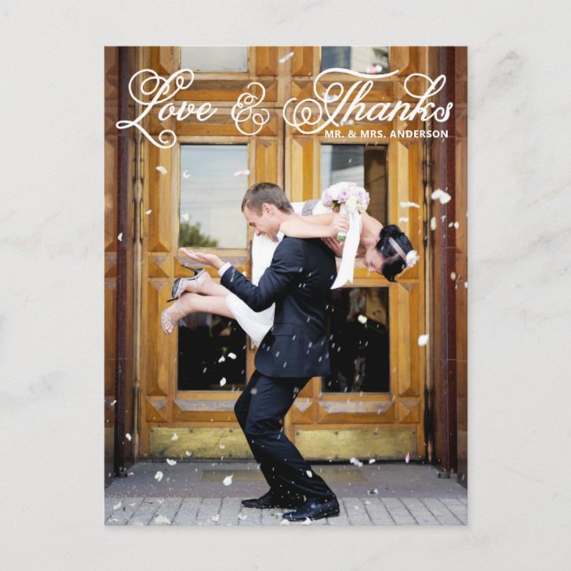 Cartão Postal Casamento com Foto Bonito White - Obrigado (Frente)