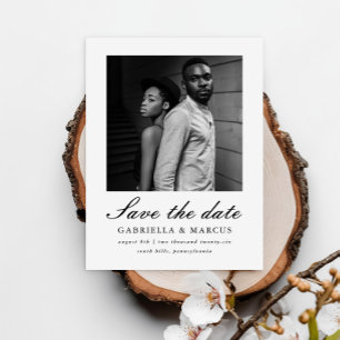 Cartão Postal Casamento com Foto em Branco Clássico Salvar a Dat