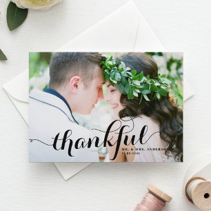 Cartão Postal Casamento com Fotografia de Black Thankful Obrigad