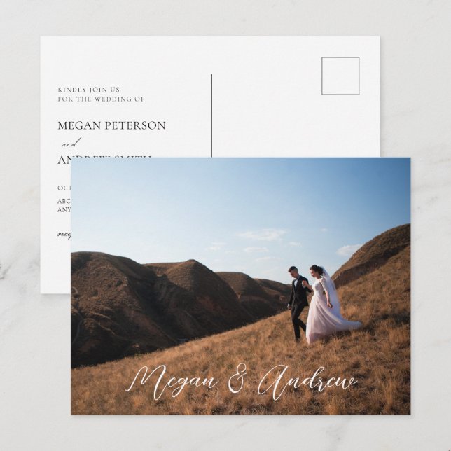 Cartão Postal Casamento com fotografia moderna (Frente/Verso)