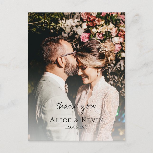 Cartão Postal Casamento com Fotografia Simples Moderno - Obrigad (Frente)