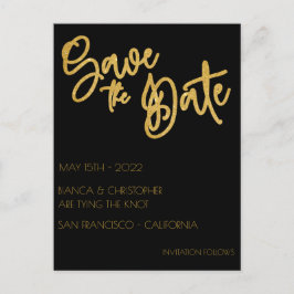 Cartão Postal Casamento com Glitter Preto e Dourado Salve A Data