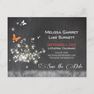 Cartão Postal Casamento com Glitzy Dandelion Chalkboard Salvar a