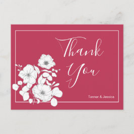 Cartão Postal Casamento com Magenta e White Floral Obrigado