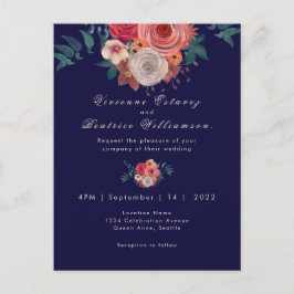 Cartão Postal Casamento com marinho elegante e rosa vermelha