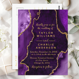 Cartão Postal Casamento com mármore roxo e Dourado