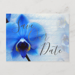 Cartão Postal Casamento com Orquídea Azul-Chic Salve Nossa Data