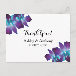 Cartão Postal Casamento com Orquídea Azul Dendrobium Obrigado