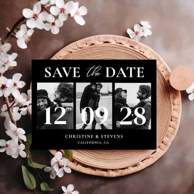 Cartão Postal Casamento com Roteiro Preto e Branco Salvar Data F (Criador carregado)