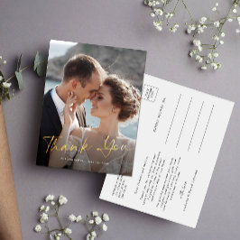 Cartão Postal Casamento com Script de Foto Moderno - Obrigado