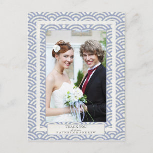 Cartão Postal Casamento com Seigaiha Japonês Obrigado/Foto Pers