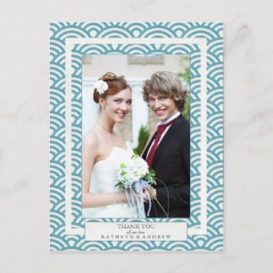 Cartão Postal Casamento com Seigaiha Japonês Obrigado/Foto Perso