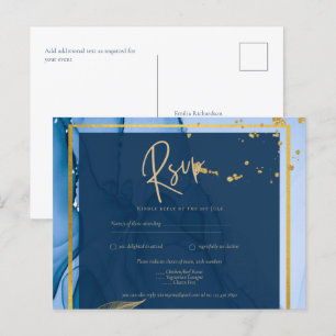 Cartão Postal Casamento com tinta a álcool Dourada azul do Marin