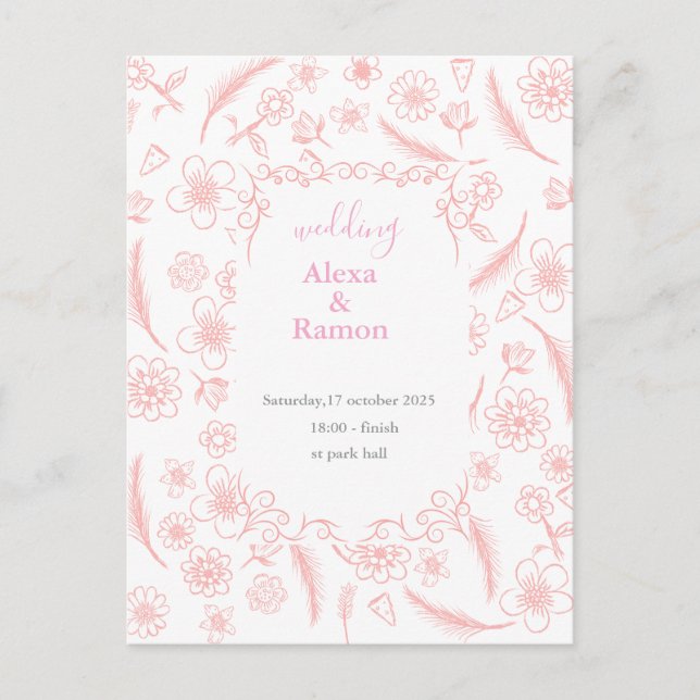 Cartão Postal casamento cor-de-rosa (Frente)