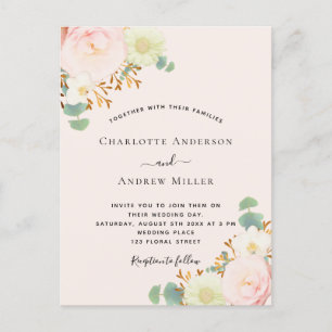 Cartão Postal Casamento cor-de-rosa com flores brancas rosa