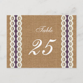 Cartão Postal Casamento country roxo de FALSO burlap e renda