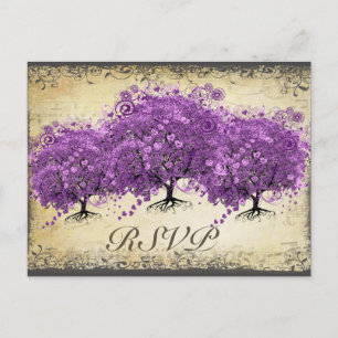 Cartão Postal Casamento da Árvore de Folha de Coração Roxo Radia