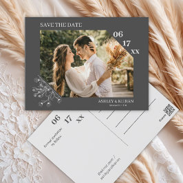 Cartão Postal Casamento da Cinza Floral Elegante Salvar a Data