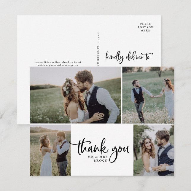 Cartão Postal Casamento Da Colagem De Fotos Rustic Script 4 Obri (Frente/Verso)