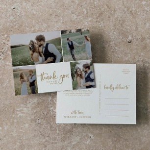 Cartão Postal Casamento da Colagem Fotográfica Rustic Dourada 4