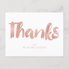Cartão Postal Casamento de Amor Dourado Moderno, Rosa, Obrigado