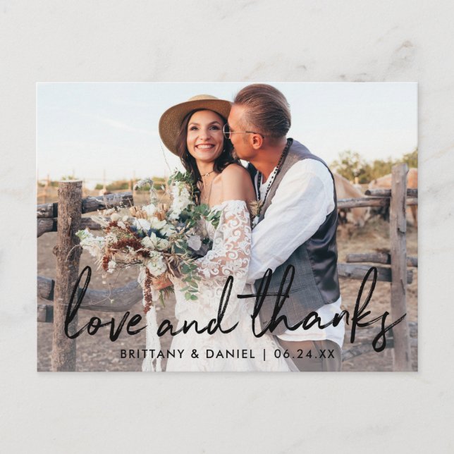 Cartão Postal Casamento de Amor e Agradecimento em Letra Manuscr (Frente)