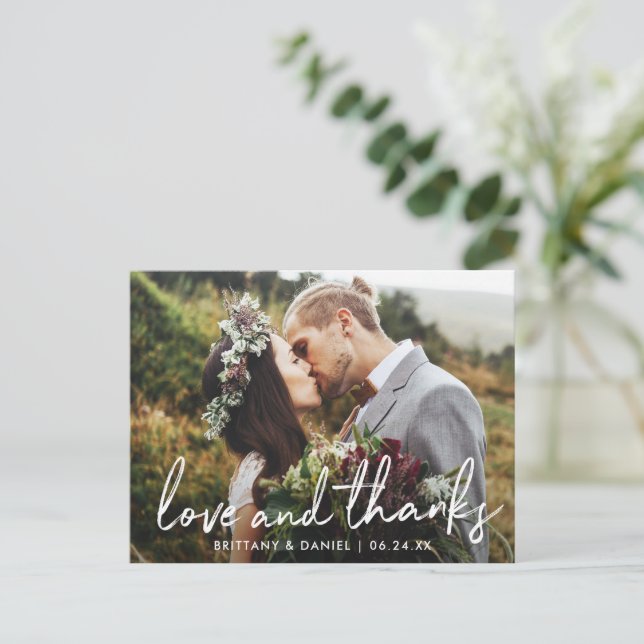 Cartão Postal Casamento de Amor e Gratidão com Letra Manuscrita (Em pé/Frente)