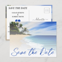 Cartão Postal Casamento de Areia de Praia de Verão Árvore de Pal