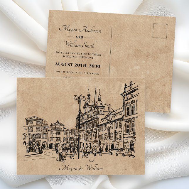 Cartão Postal Casamento de arquitetura vintage (Criador carregado)