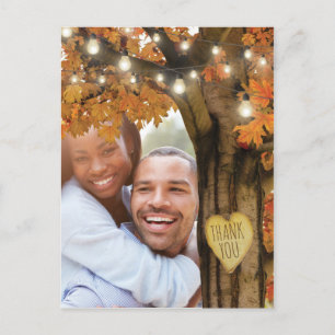 Cartão Postal Casamento de Árvore de outono Rustic Obrigado