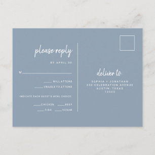Cartão Postal Casamento de Azul Mínimo Dusty   RSVP de opções